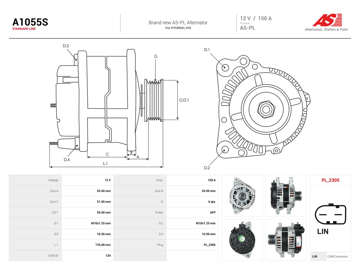 AS-PL ® Alternator - Kia Grand carnival TDI