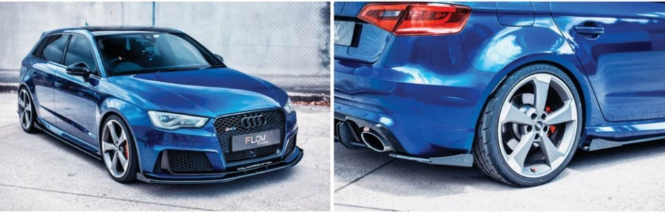 Flow Design Full Lip Splitter Set (Gloss Black) - Audi RS3 8V Sportback (Pre-Facelift)