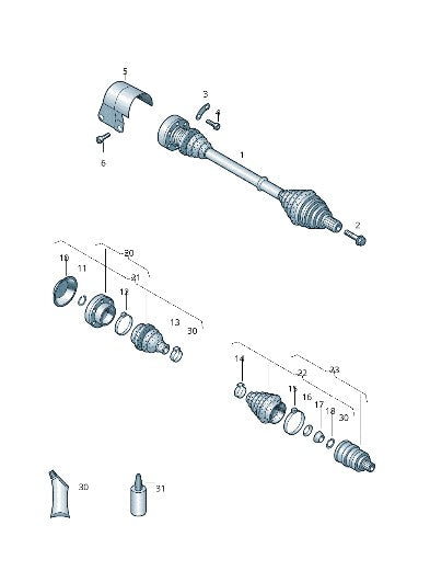 Audi/Volkswagen Front Driveshaft Assy (Genuine Part) - Volkswagen Golf R