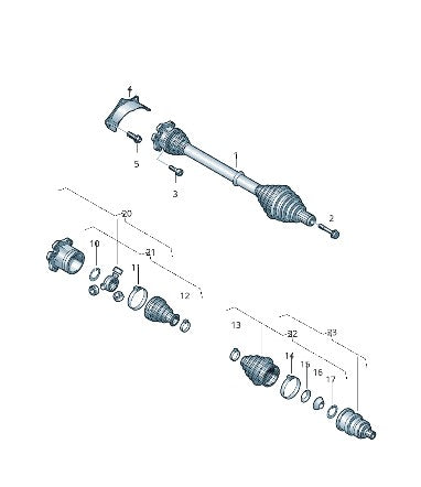 Audi/Volkswagen Front Driveshaft - Tripodic - Assy (Genuine Part)- Volkswagen Golf R